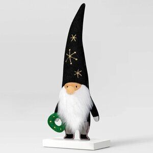 NWT - Fabric Christmas Gnome Figurine with Black Hat Holding Wreath - Wondershop